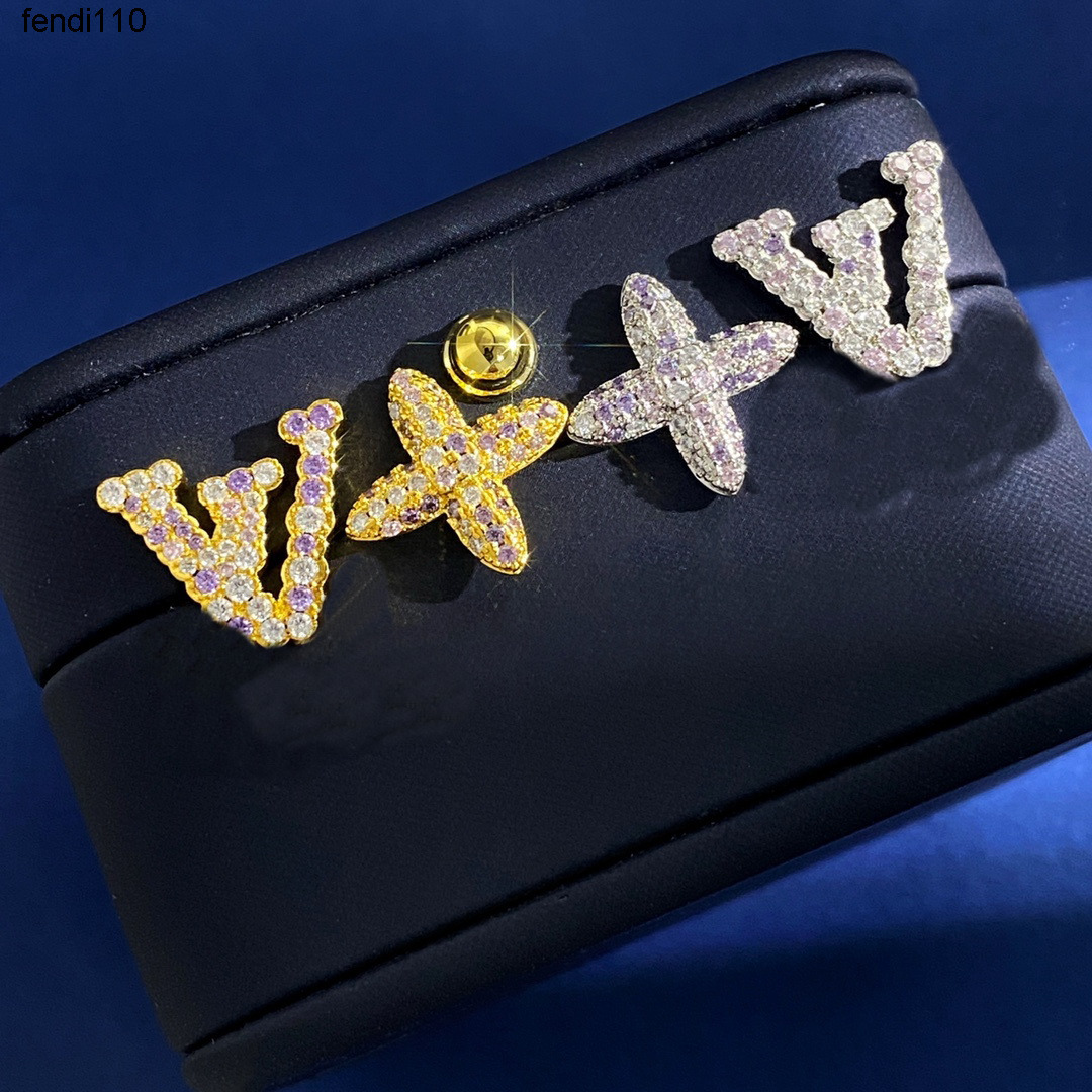 Stud Full Letter Cross Diamond Flower Earrings Gold Ear Studs Designer Jewelry