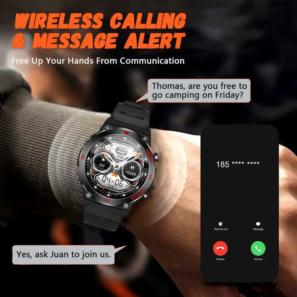 LAXASFIT 2025 New Outdoor Smart Watch LED Flashlight Mens Calling Sports Fitness Tracking Smart Watch For C251203