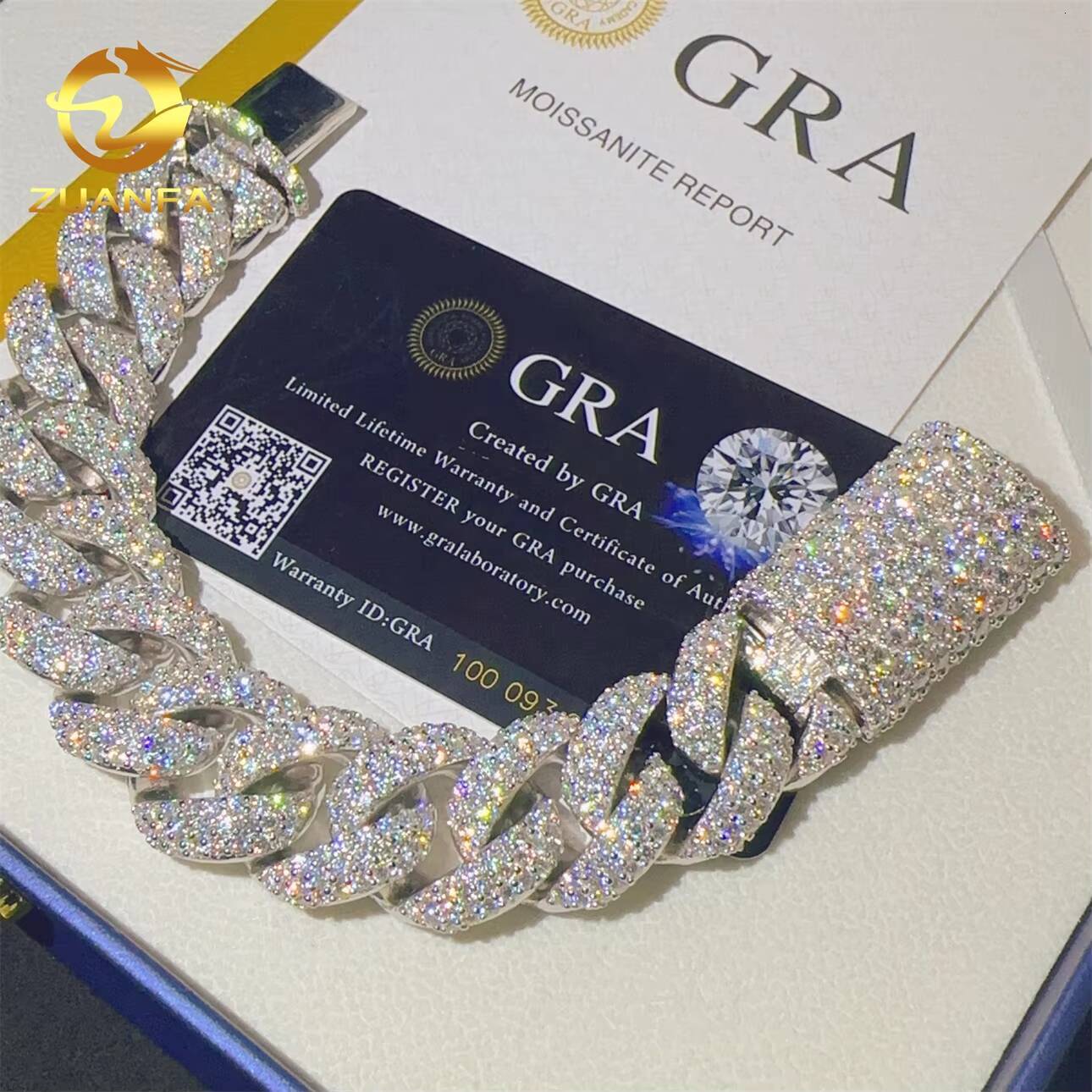 20mm Sterling Silver 925 VVS Moissanite Diamond Hip Hop Cuban Link Chain Moissanite Miami Cuban Link Chain Bracelet