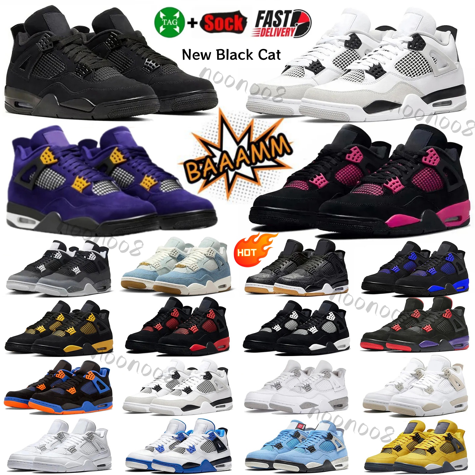 Designer shoes 4S 4 Orchid Basketball Shoes 4s bred Metallic Gold Black Cat University Blue White Oreo White Cement Sneakers Big Size hot