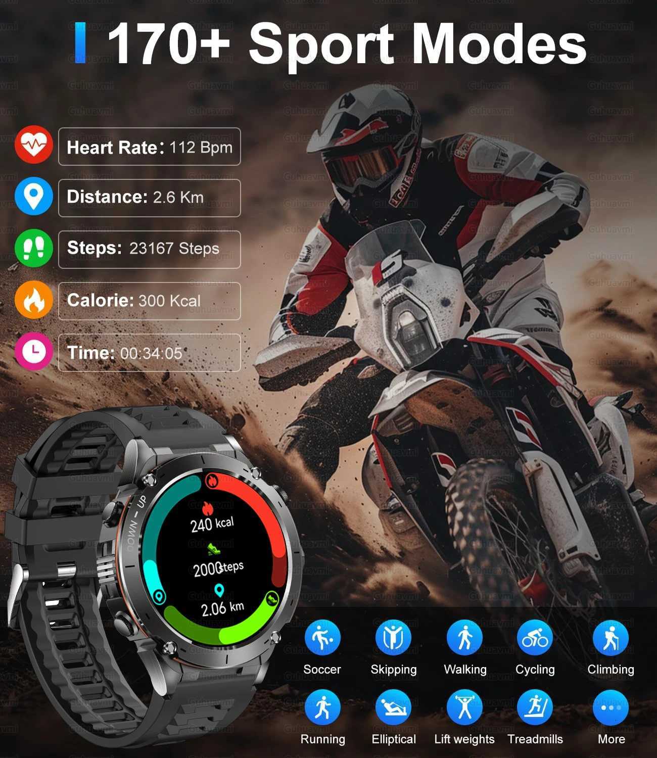 New Military 143AMOLED Sn GPS Smart Watch Call Outdoor Cpass LED Flashlight Sport Health Monitoring Smartwatch C251203