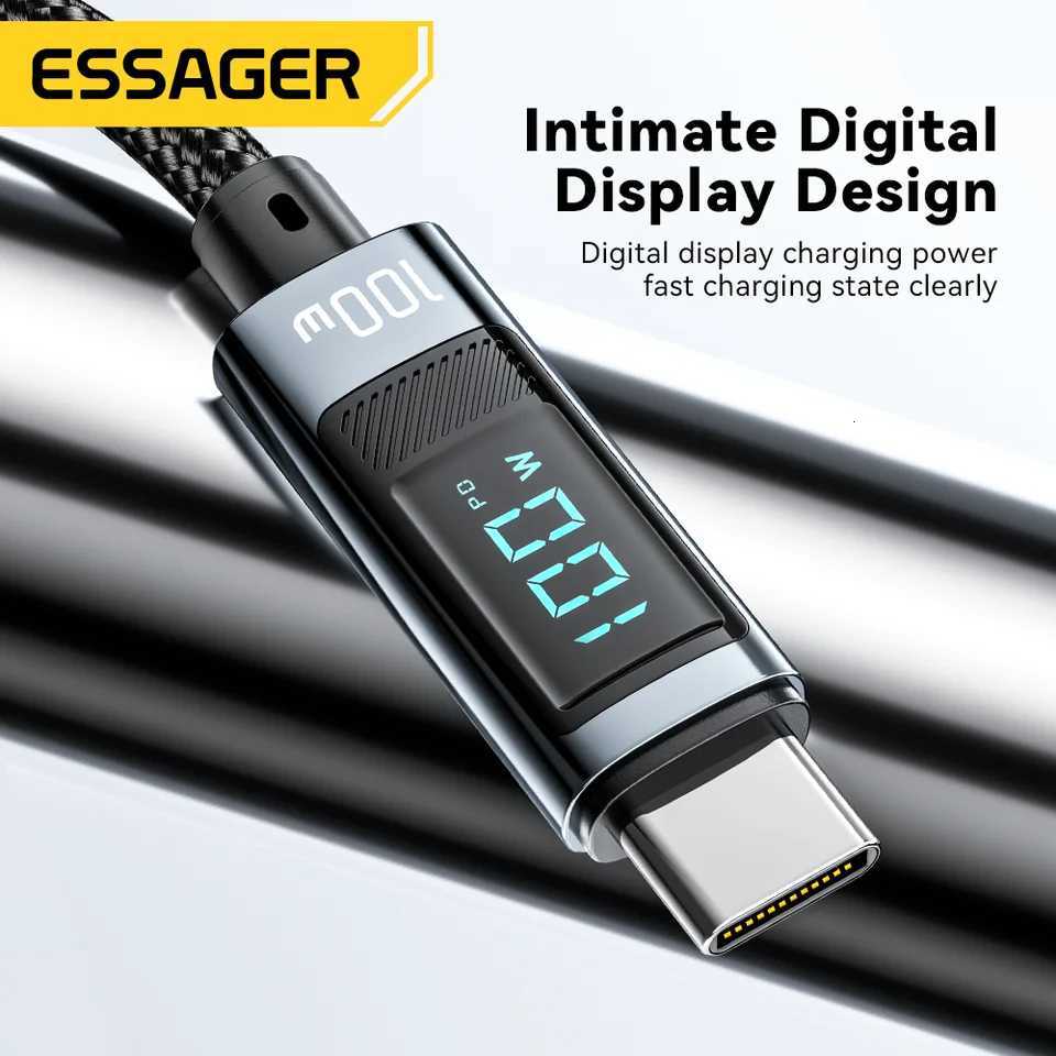 Essager 100W USB Type C Cable 90 LED Digital Display Cable 5A PD Fast Charging For iPhone 16 15 Book C251203