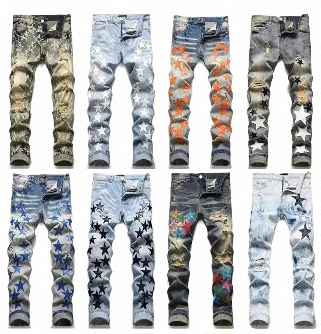 jeans Designer mens jeans Distressed Ripped Bikers Man Jeans Slim Biker Denim For Men pant q3MZ#
