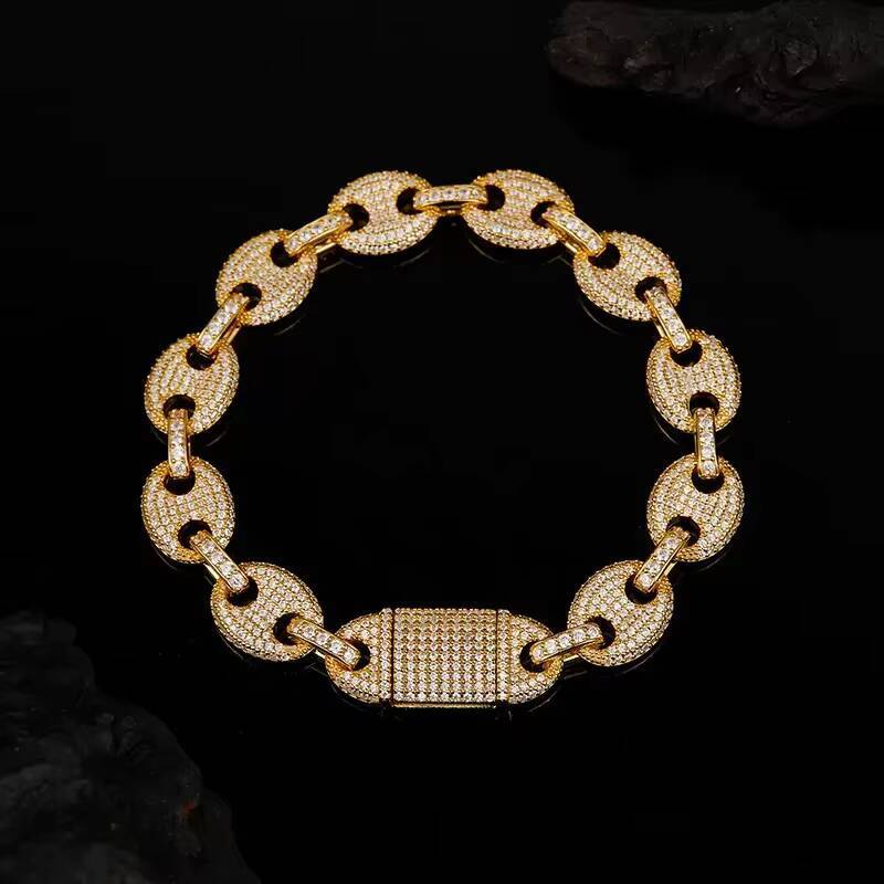 Iced Out Moissanite Pig Nose Bracelet S925 Silver with 18K White Gold Plating D Color VVS Unisex Hip Hop Jewelry Bracelet