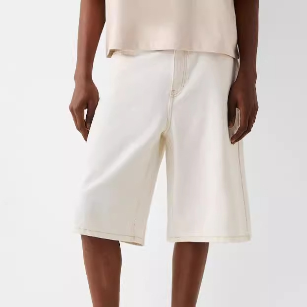 Men Loose Fit Straight Denim Shorts Zipper Button Closure Summer Casual Short Pants with Pockets Streetwear R251203