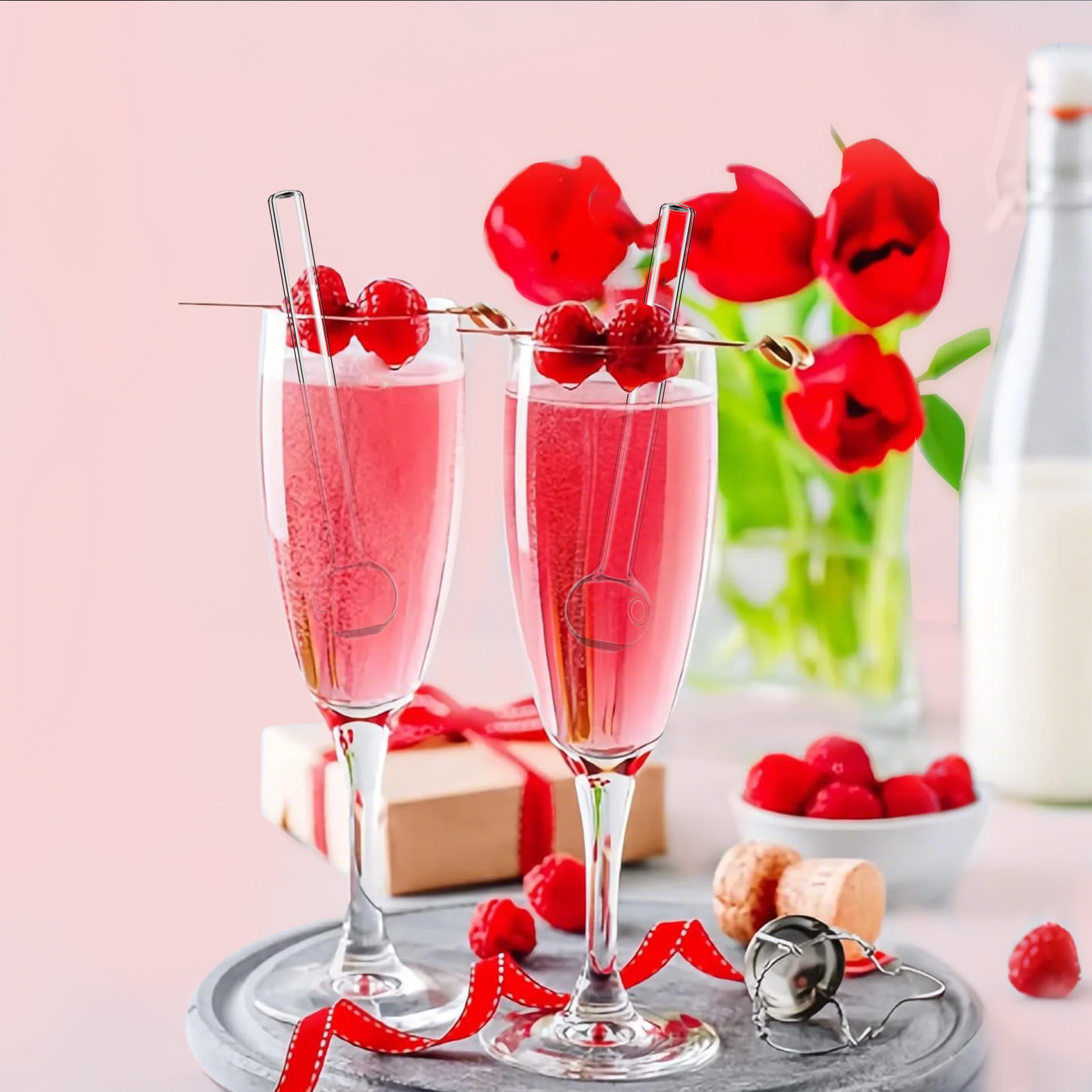 Set of 8 Durable Glass Straws for Eco-Conscious Drinkers | Includes Cleaning Tool & Carrying Case