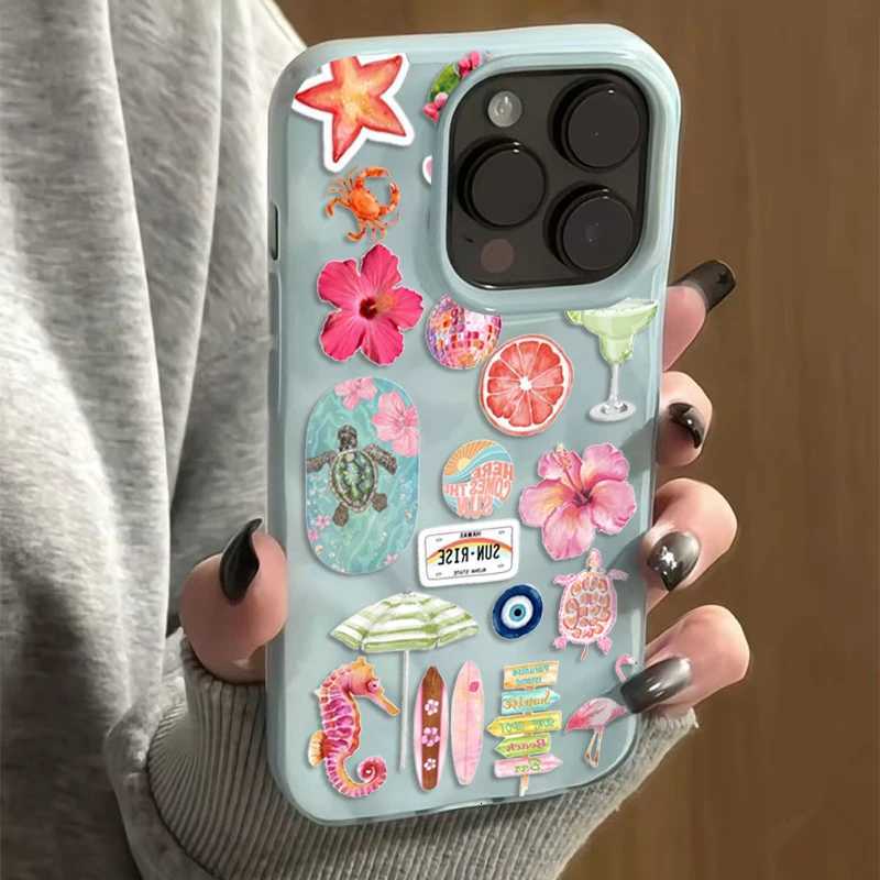 Folds Texture Soft Phone Case For iPhone 16 17Air 15 14 13 12 11 Pro Max 15 Plus Summer Ocean Flower Seahorse Turtle Print Cover H251203