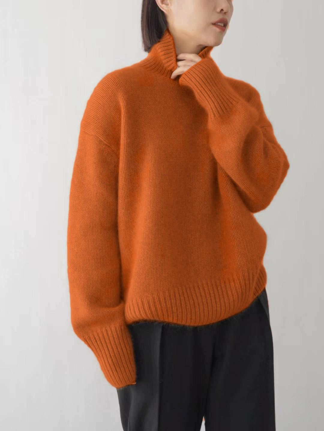 Turtleneck Sweater for Women - Autumn & Winter, Loose Fit, Versatile Knitted Pullover, Lazy Style, Undershirt Top, Coffee Color