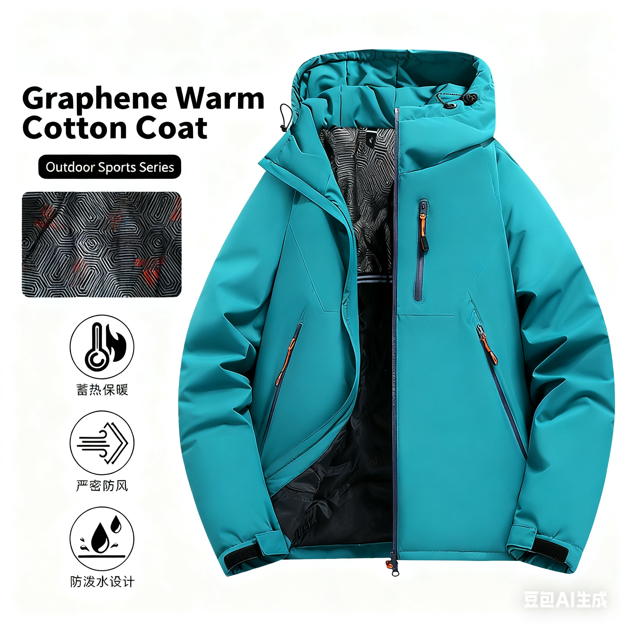 Outdoor Waterproof Cotton Coat - Unisex, Loose Hooded Puffer Jacket with Graphene Lining for Couples, Winter Style