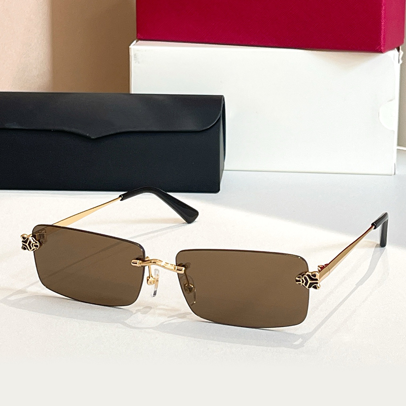 Metal Rimless Sunglasses Mens And Womens Fashion Rectangle Eyewear 0598 Luxury Sunglasses Outdoor Goggles Anti-UV400 Glasses With Box