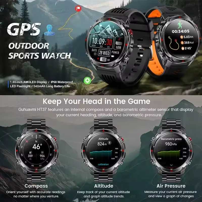 2025 New Military Call Smart Watch Built-in GPS Cpass Baretric Altimeter 10ATM Waterproof Sports Smartwatches Men C251203