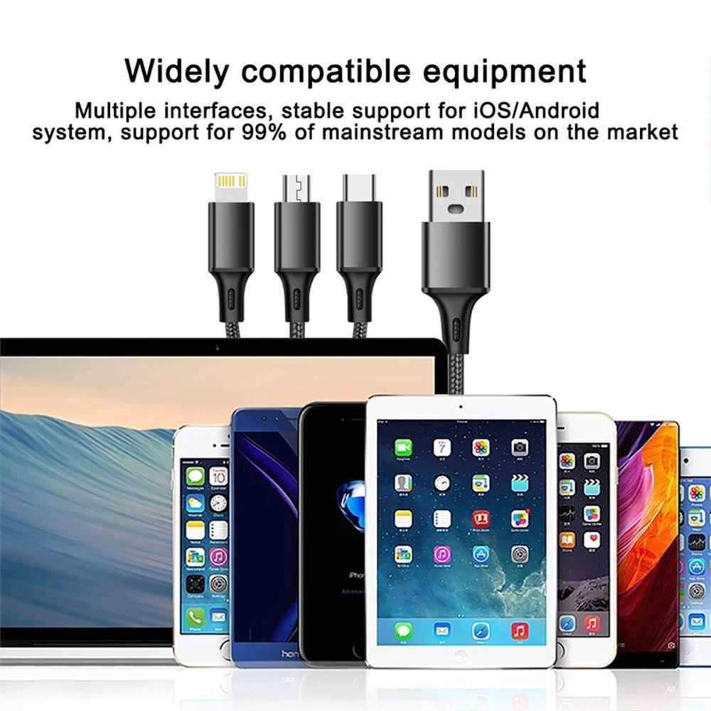 3 In 1 USB Charger Fast Charging Cable Type C Micro LIGHTNING Mti Charger Cable for iPhone Nylon Braided Cord C251203