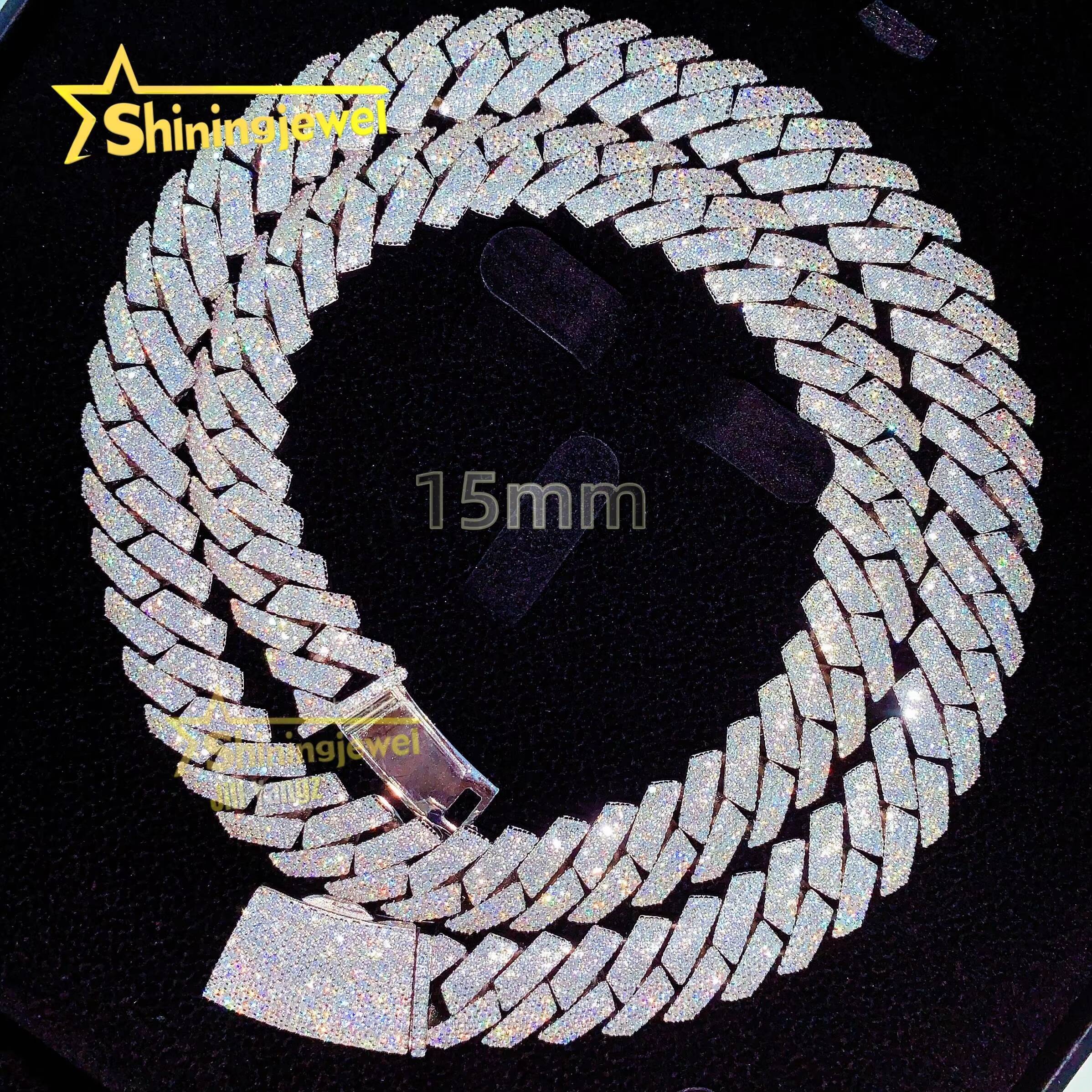 Fair Deal Promotion Heavy Thick 15mm Cuban Link Chain Moissanite Cuban Bracelet Necklace Custom Diamond Cuban Links