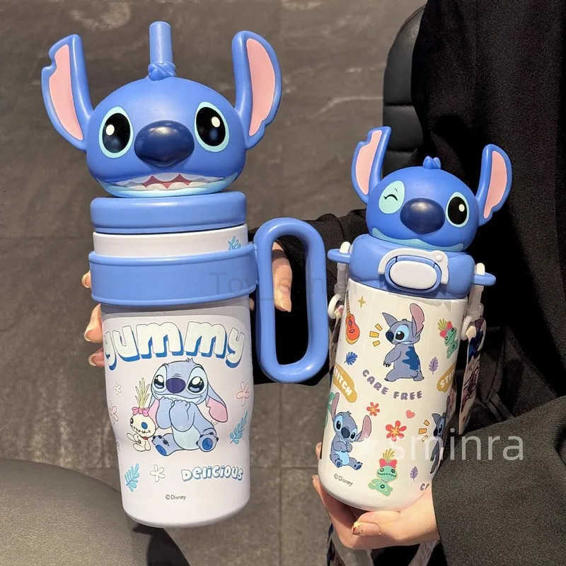 Disney Stitch Cartoon Large Capacity Thermos Cup 316 Stainless Straw Cup Steel Coffee Water Cooler Cup Girlfriend Gift H251203