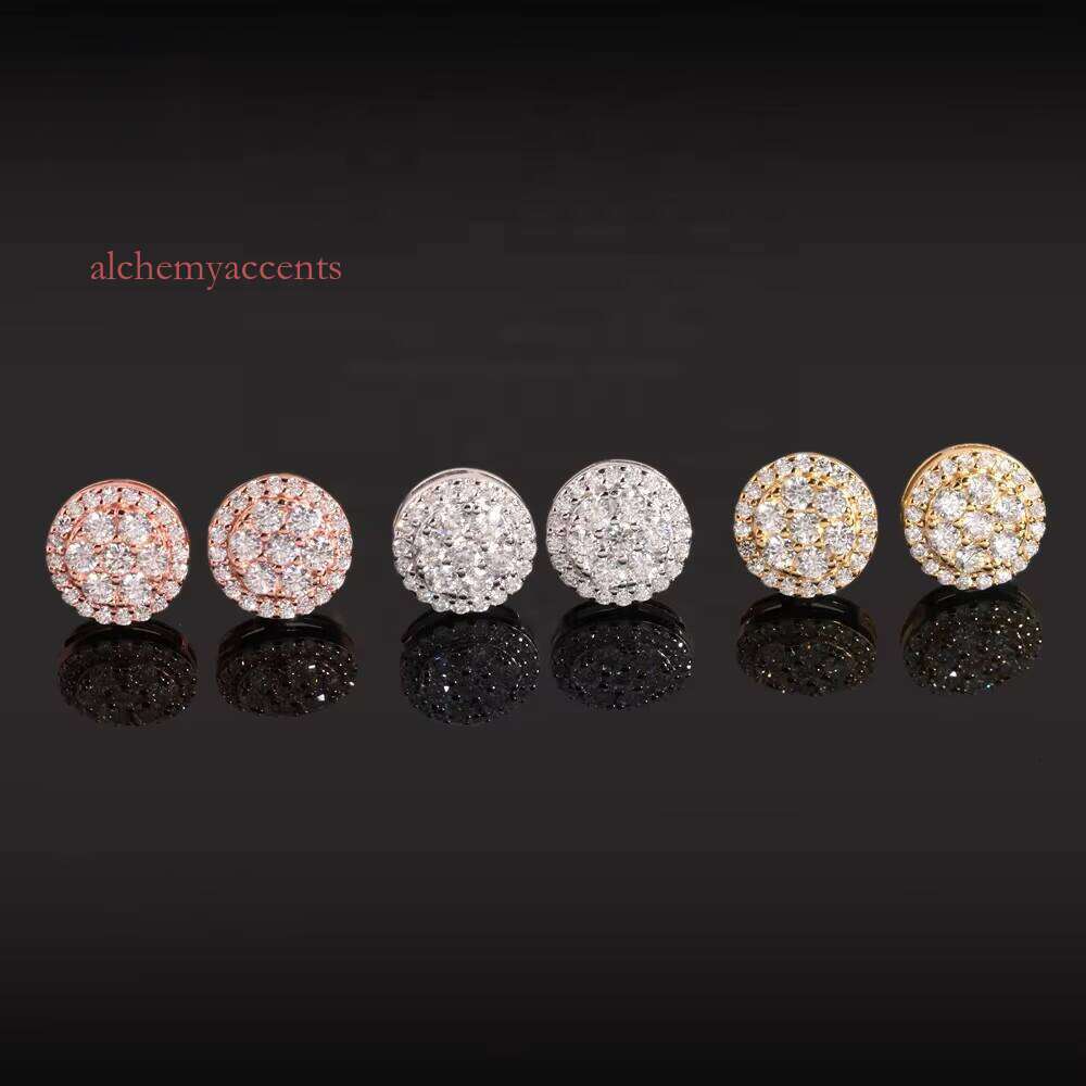 Premium Jewelry Fashion Hip-Hop Round Ice Stud Moissanite Diamond Men's 925 Silver Earrings