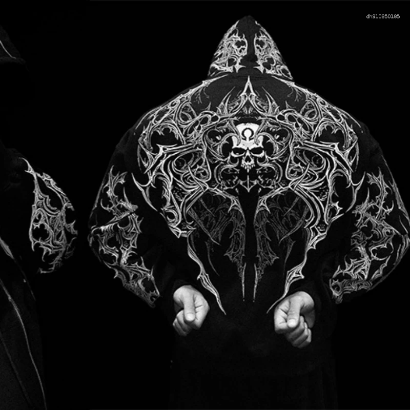 Men's Hoodies Breathedivinity Gothic-style American Street Sports Fitness Loose Large-sized Fleece-lined Zipper Hooded Sweatshirt