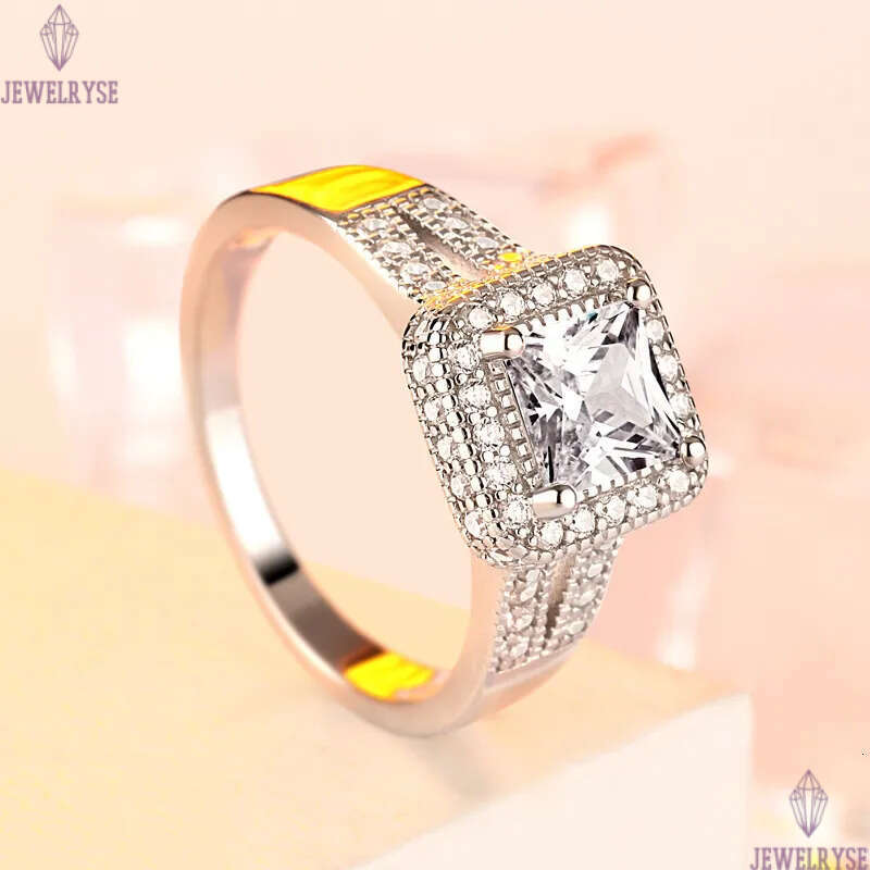 luxury 6mm square diamond designer ring for wed 925 sterling silver white 5A zirconia engagement wedding band rings jewelry woman home party gift box 