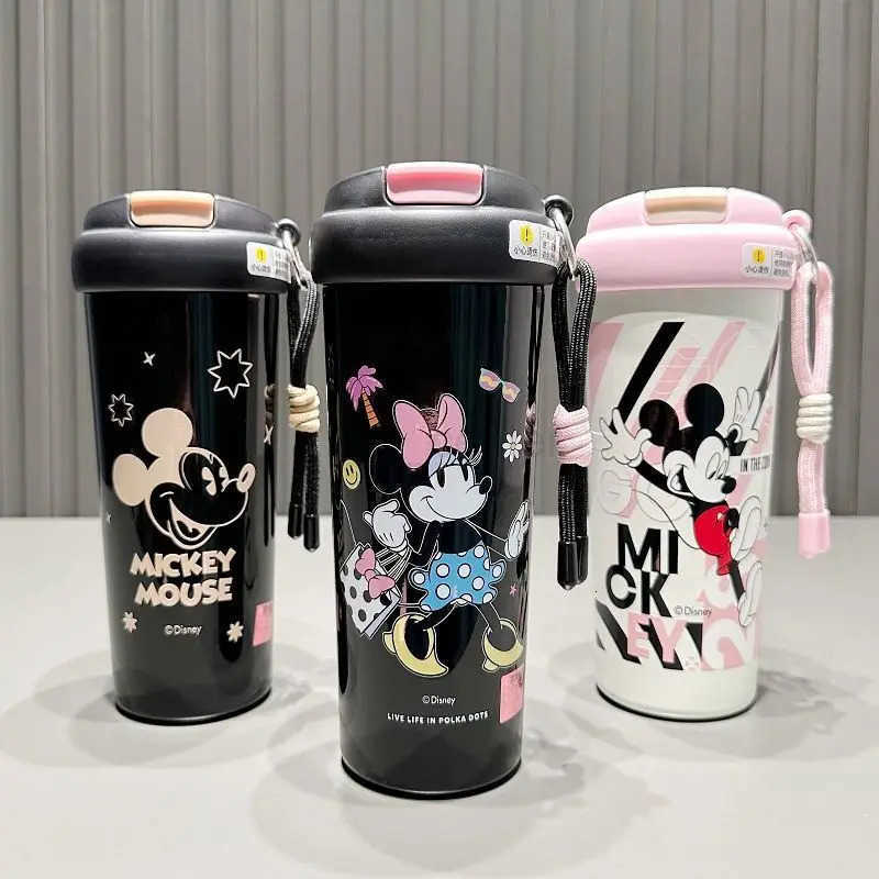 Disney New Mickey Minnie Thermos Creative High-value Anime Cartoon Diy Printing Student Large Capacity Portable Cute Suction Cup H251203