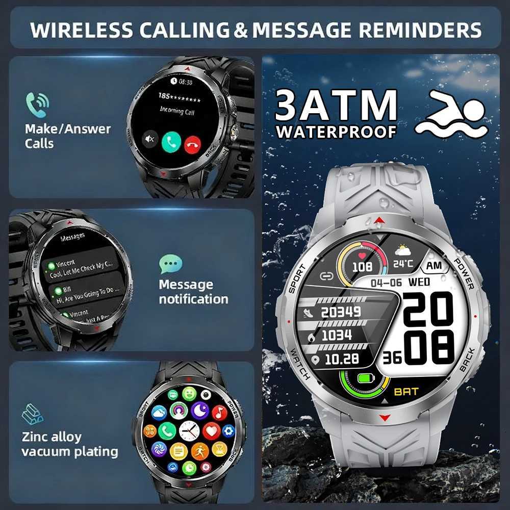 2025 New Military Smart Watch 1100Mah Battery GPS Cpass 5ATM Waterproof Tactics Sport Flashlight BT call Smart Watch For Men C251203