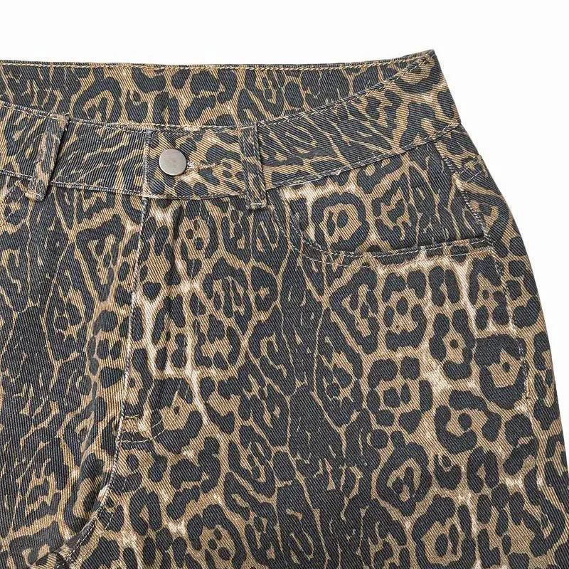 Female Retro er Straight Leg Jeans Pants Lady Fashion High Waist Denim Pants Women Leopard Print Baggy Trousers251129