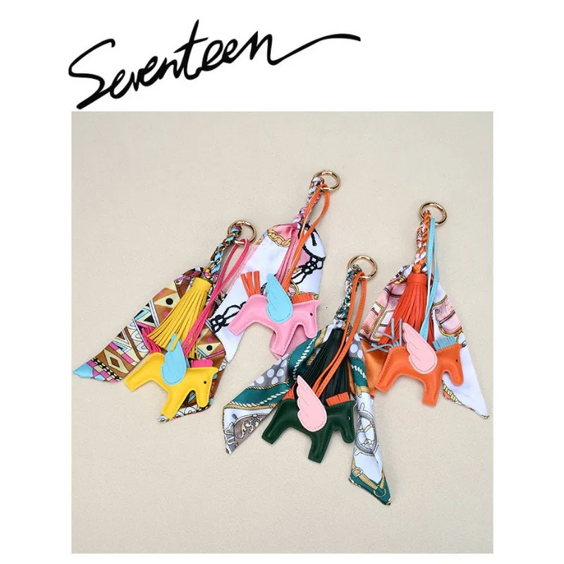womens bags American fashion small Pegasus pendant high-end silk scarf PU leather fringed bag pendant car keychain 251126