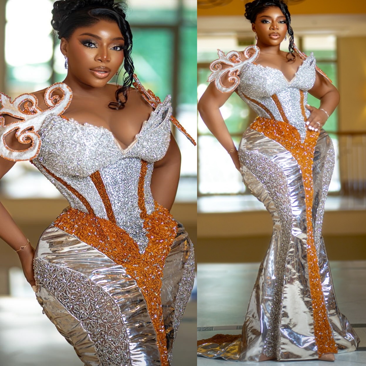 Aso Ebi Silver Mermaid Prom Dresses 2026 Beaded Sheer Neck Stylish Evening Formal Party Second Birthday Engagement Gowns Plus Size Dress For Special O