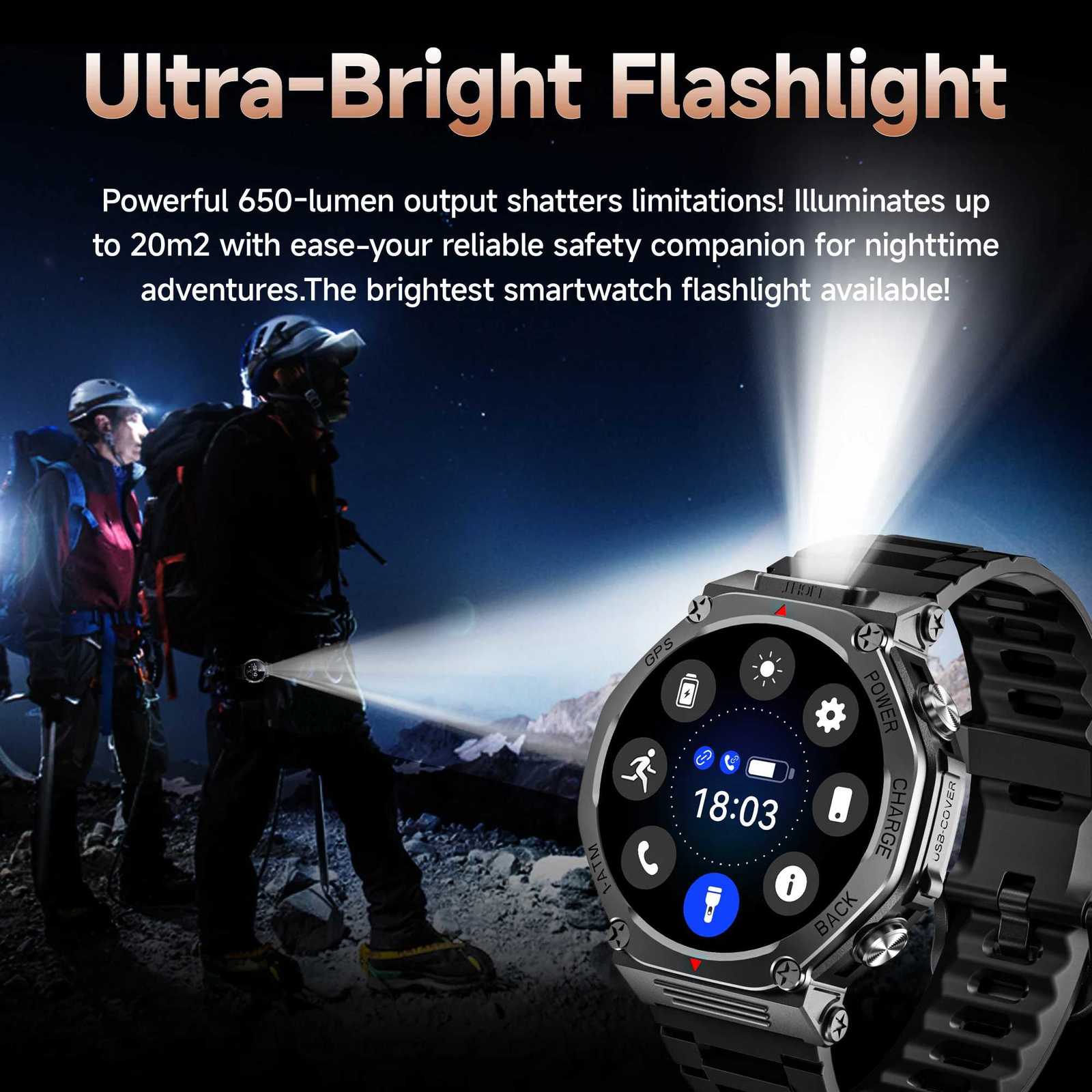 Smart Watch GPS Waterproof Flashlight Type-C Dual-way Charging 1200mAh Large Battery Capacity Men Wen Smartwatch For C251203