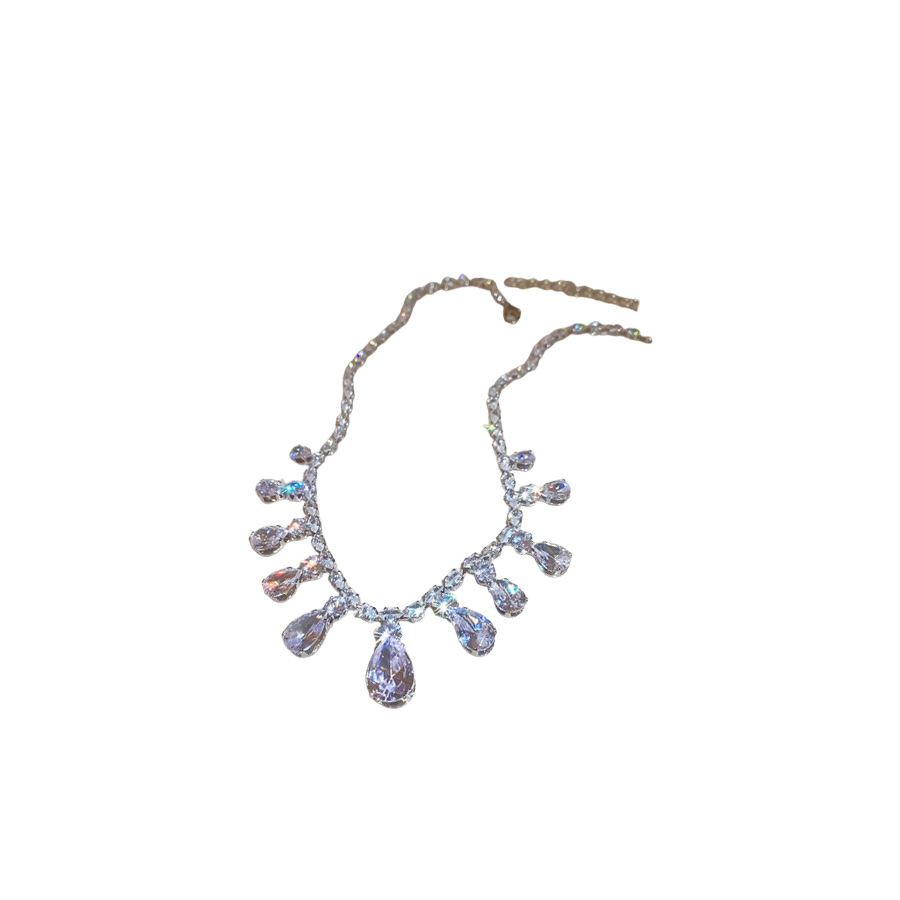 Zircon Water Drop Tassel Necklace Earrings Palace Style Light Luxury High-end Jewelry Set Elegant Temperament Versatile Accessories - view 9