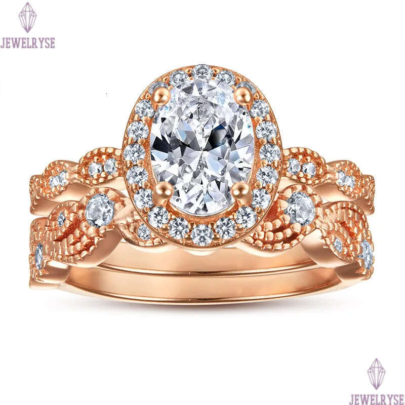 1.5ct diamond 2pc/set stacking ring designer for woman wed luxury 925 sterling silver 5A zirconia engagement wedding rose gold rings jewelry women gif