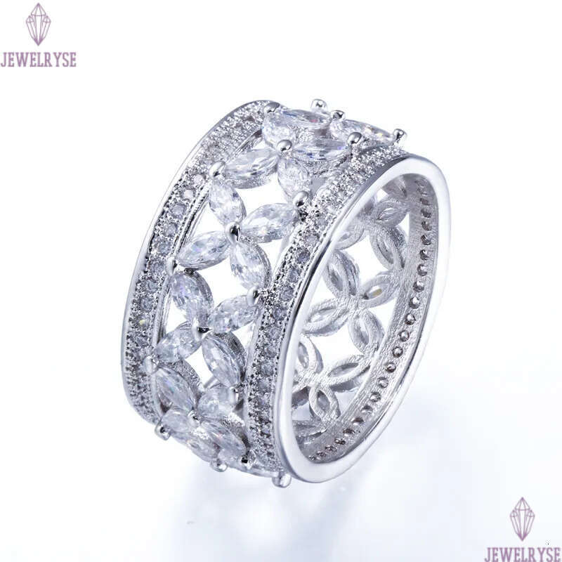 Vintage AAA CZ Bride Wedding Flower Copper Rings Size 6-9 Luxury Jewelry Designer Full White Cubic Zirconia Silver Engagement Ring Party For Women Fri