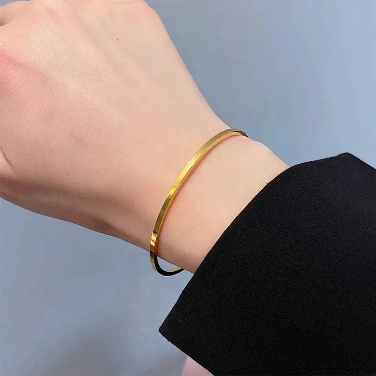 Golden Luxury Thin Bangles for Wen Stainl Steel Fashion Wedding Engagement Jewelry Girlfriend Gift Pseiras W251203