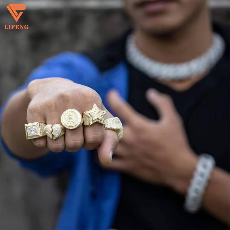 Luxury Custom Ring Baguette Cut Moissanite Hip Hop Solid 925 Silver Moissanite RIng Iced Out Cross Ring Fine Jewelry