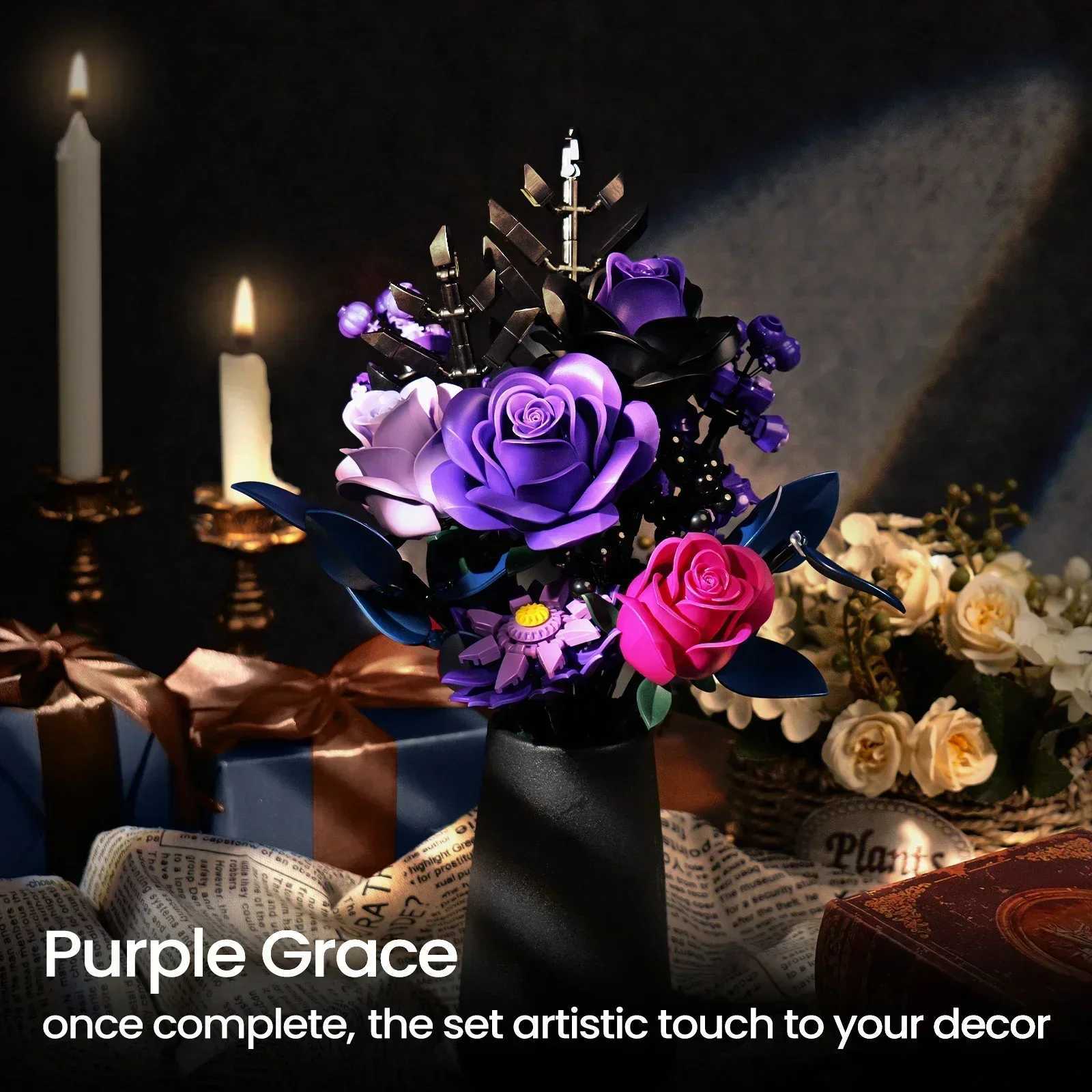 Purple Roses Blocks Flowers Building Set Simated Rose Wedding Floral He Decoration Bouquet Brick Toy Birthday Gift for Adt C251203