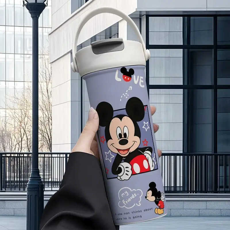 Disney Minnie Mickey Thermos High Color Value Printed Couple Outdoor Sports Portable Large Capacity Double Drinking Suction Cup H251203