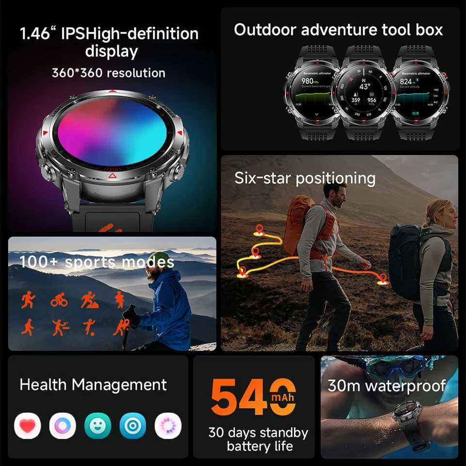 Military T-Rex 3 GPS Waterproof Smart Watch 146HD AMOLED Built-in 6 Frequency Satellite Outdoors Sports Fitness Smart Bracelet C251203