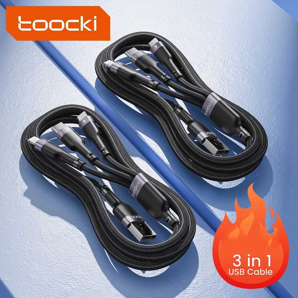 Toocki 3-in-1 USB Charging Cable Micro USB Type-C Cable for iPhone 14 13 for Mobile Phones Data Cords C251203
