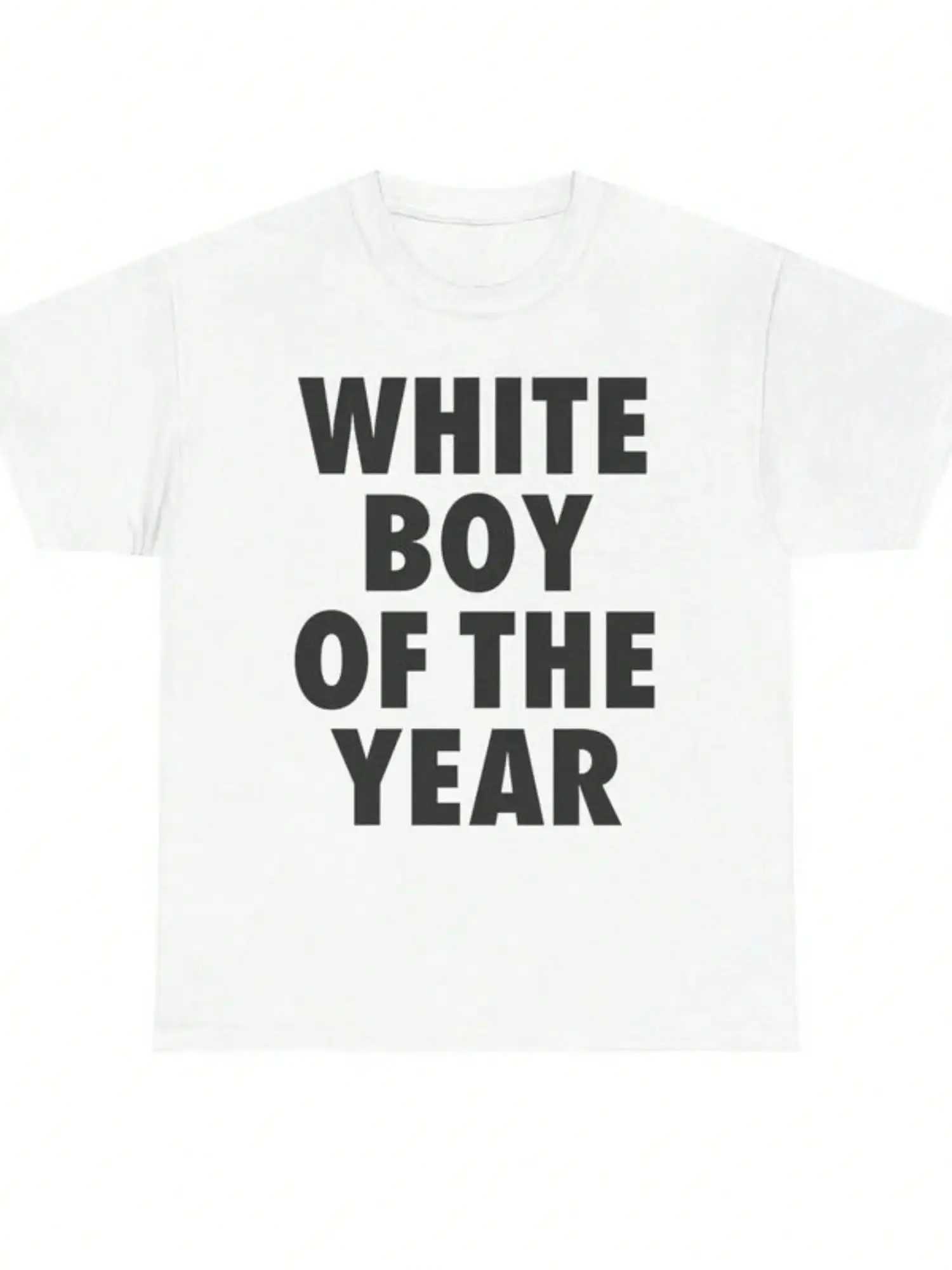 WHITE BOY OF THE YEAR T Shirts Cotton Print Short Sleeve T-shirt Retro Casual Streetwear Vintage Tee Fashion Loose Top Unisex