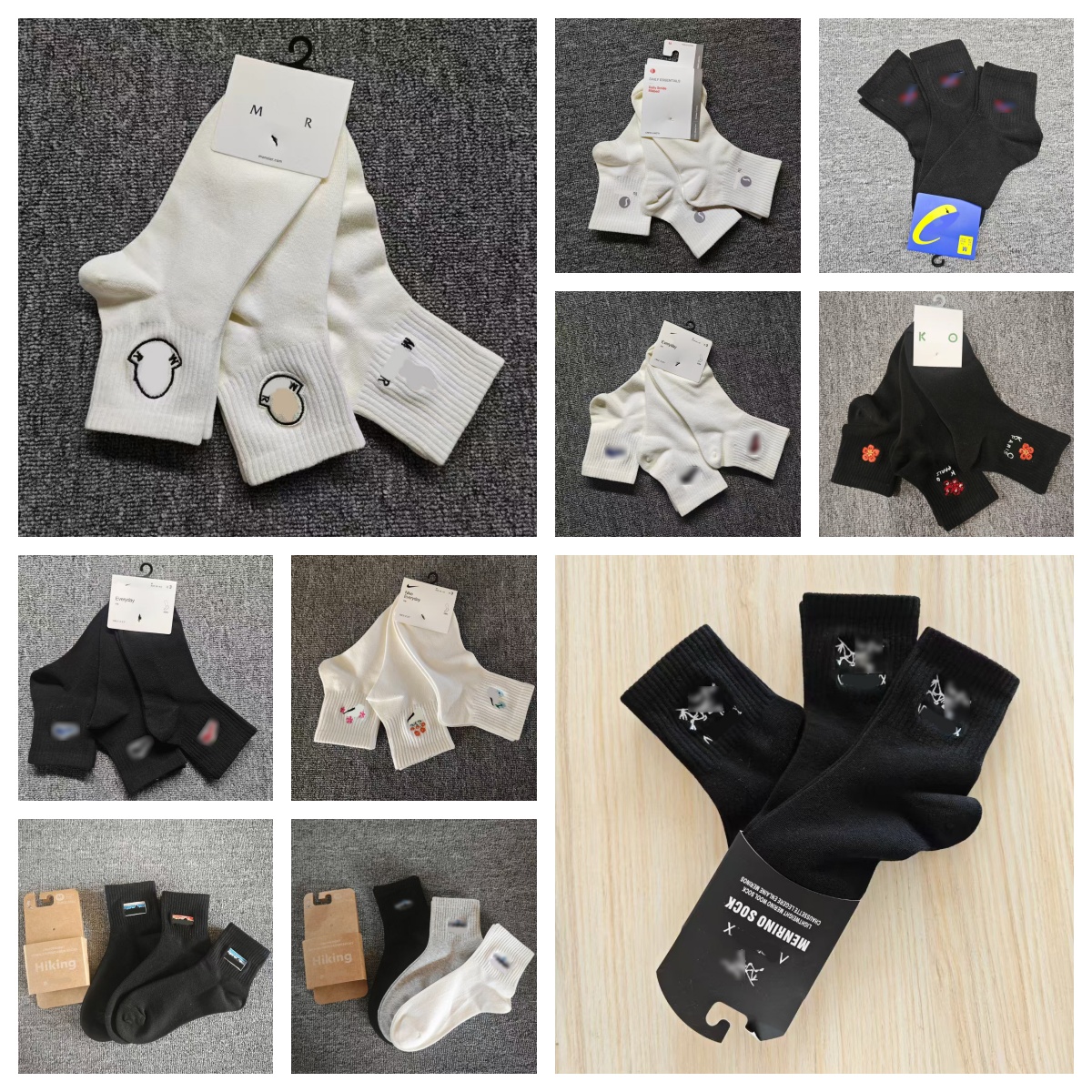 Designer Sports Socks - Three Pairs Cotton Embroidered Socks Mid-Calf Length Lightweight & Breathable Casual & Versatile