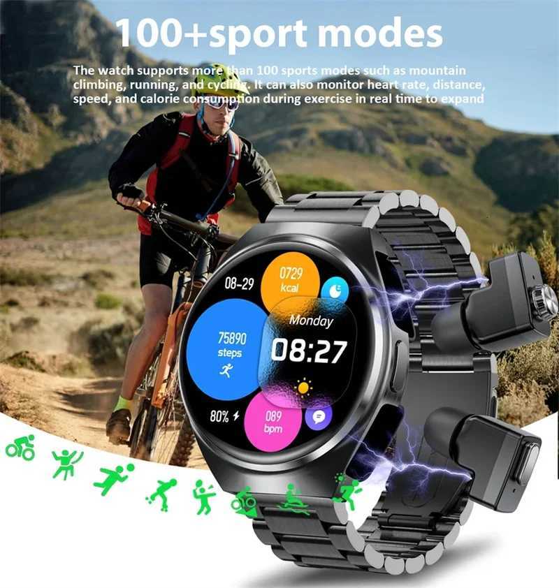 2025 New Man Smart Watch TWS set Two In One Wireless Dual Earbuds Call Health Monitor Sport Tracker NFC Smartwatch C251203