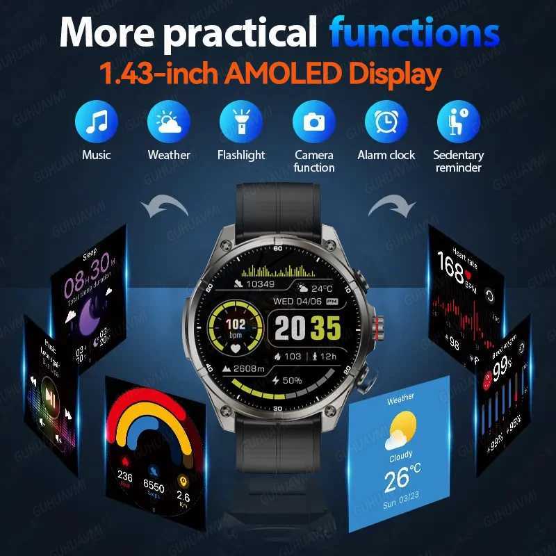 2025 Military Outdoor Sports Smartwatch Men GPS trackr 10ATM Flashlight 143 HD Display Sn Call Fitness Watches C251203