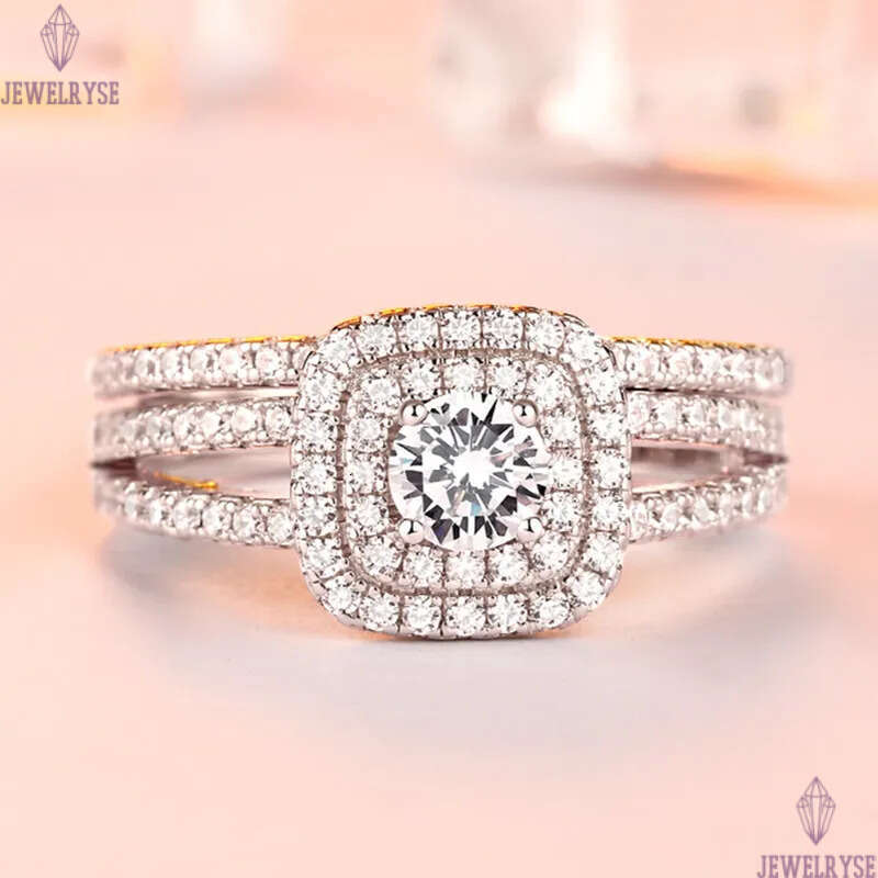 luxury 2pcs/set stacking diamond designer ring for wed propose s925 sterling silver 5A zirconia engagement wedding rings jewelry woman party gift box 