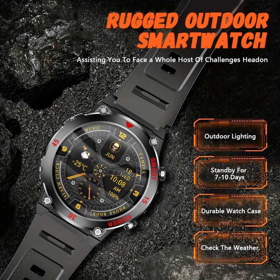 LAXASFIT 2025 New Outdoor Smart Watch LED Flashlight Mens Calling Sports Fitness Tracking Smart Watch For C251203