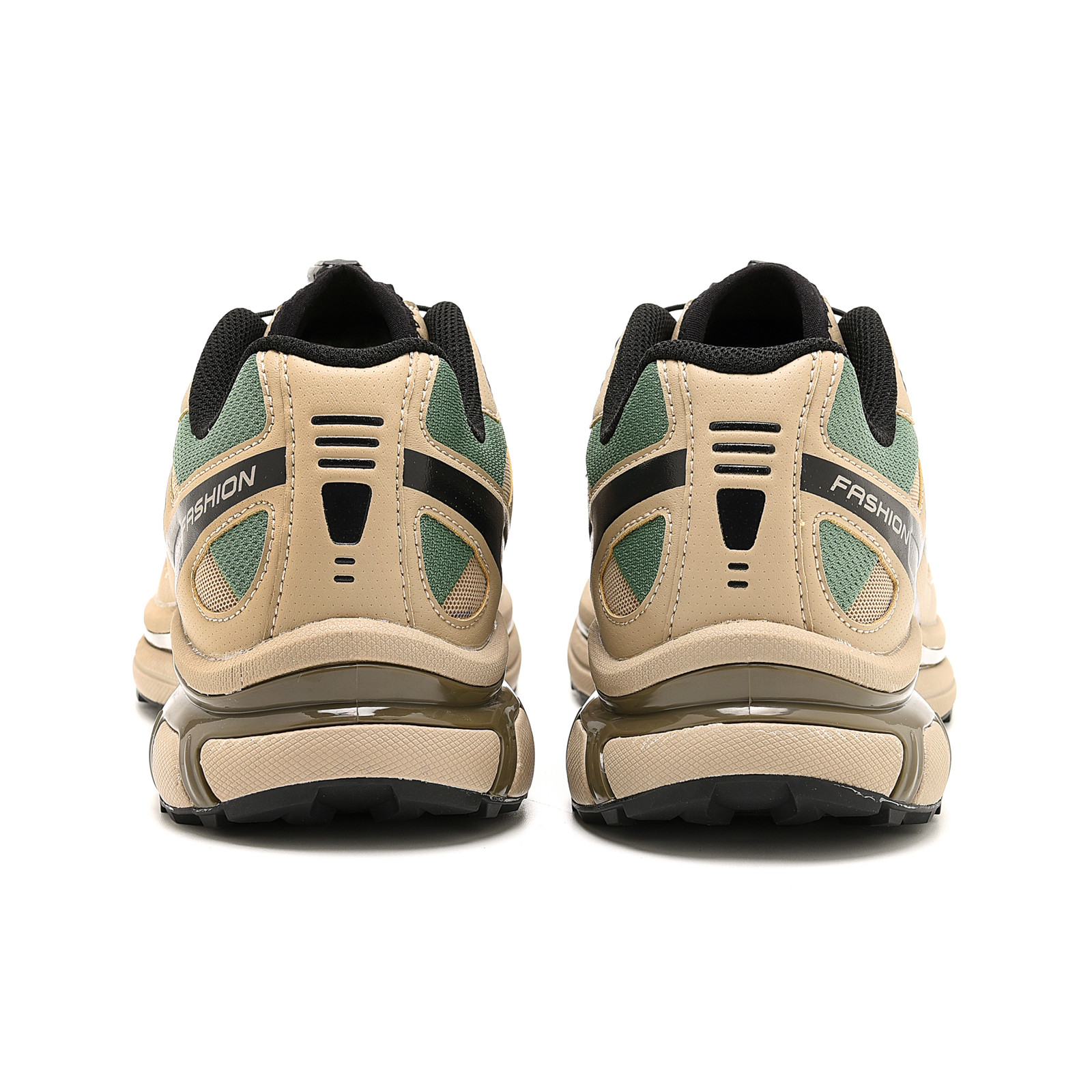 Men's Hiking Shoes Beige & Green Color Block Outdoor Casual Retro Sneakers Comfortable Daily Walking Shoes