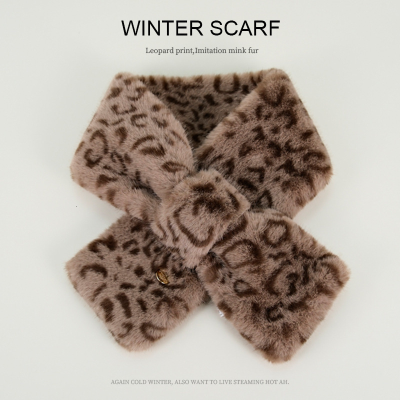 Womens faux fur scarf leopard print autumn coat collar shawl 241210