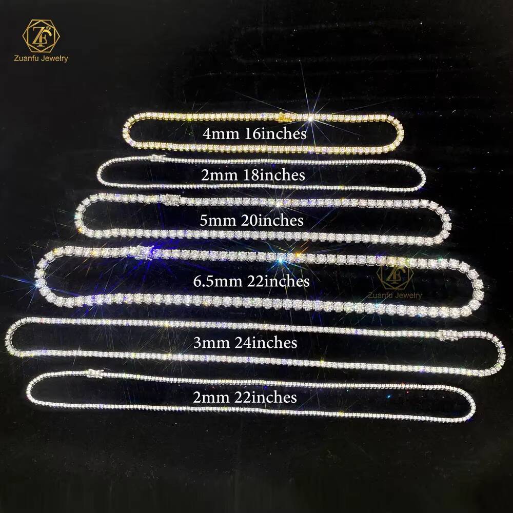 2025 LAB Grown Diamond Tennis Necklace Shiny 3mm 4mm D VVS VS 925 Sterling Silver with Thicker Micron Gold Plating for Women Men