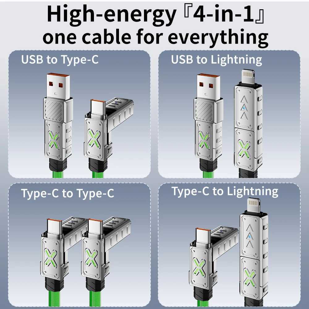 240W 4-in-1 er Fast Charging Data Cable USB-C To Type-C Zinc Alloy Cable for Iphone Mti Port Charging Cable C251203
