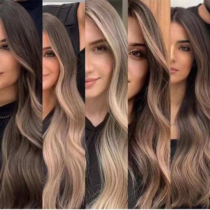 Super Natural Look 150 Density Highlight Color Loose Wave Virgin Human Hair Invisible Swiss Lace Front Wigs