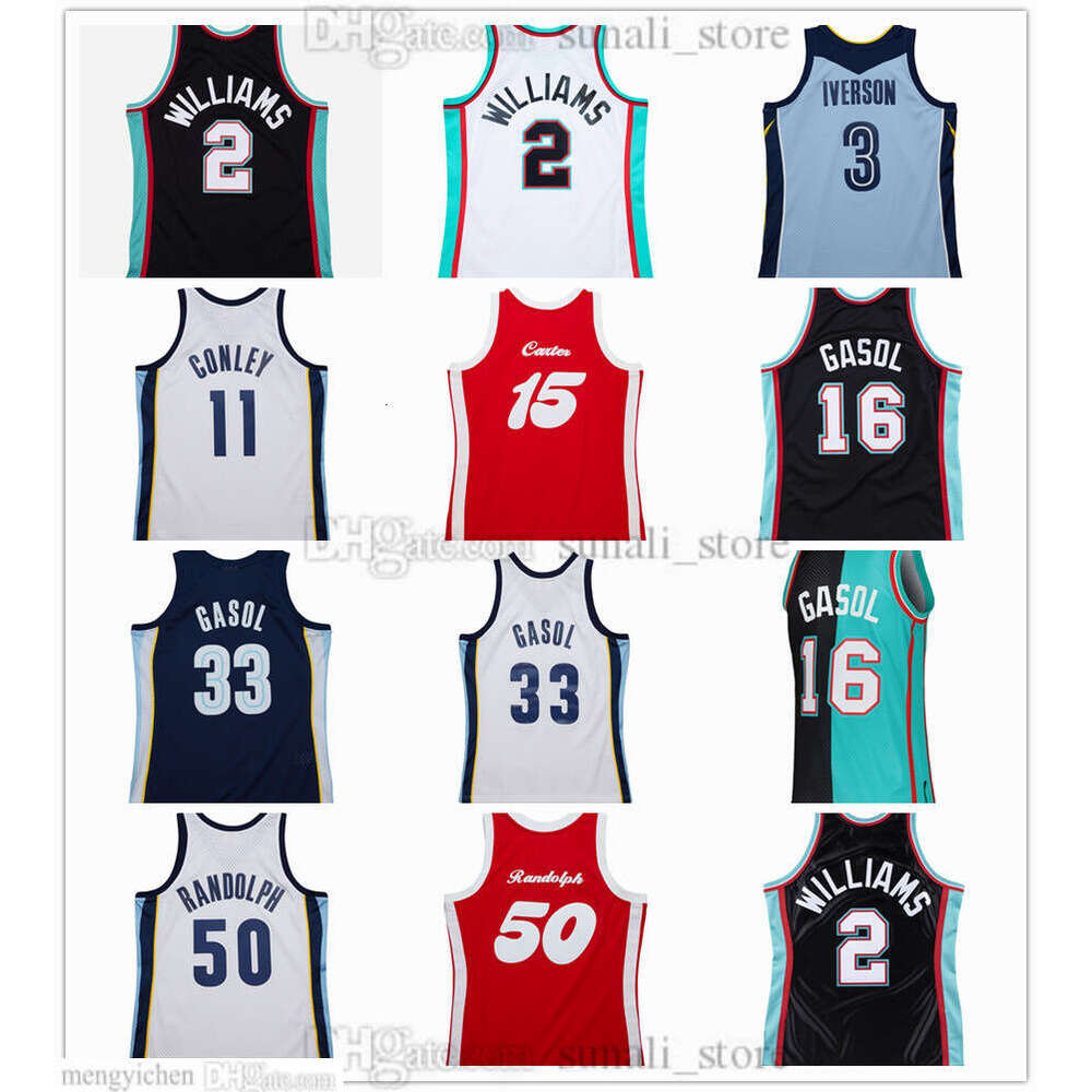 Retro Men's XS-6XL Basketball Jerseys Jason 2 Williams 3 Iverson Mike 11 Conley Vince 15 Carter Pau 16 Gasol Marc 33Gasol Zach 50 Randolph Vintage