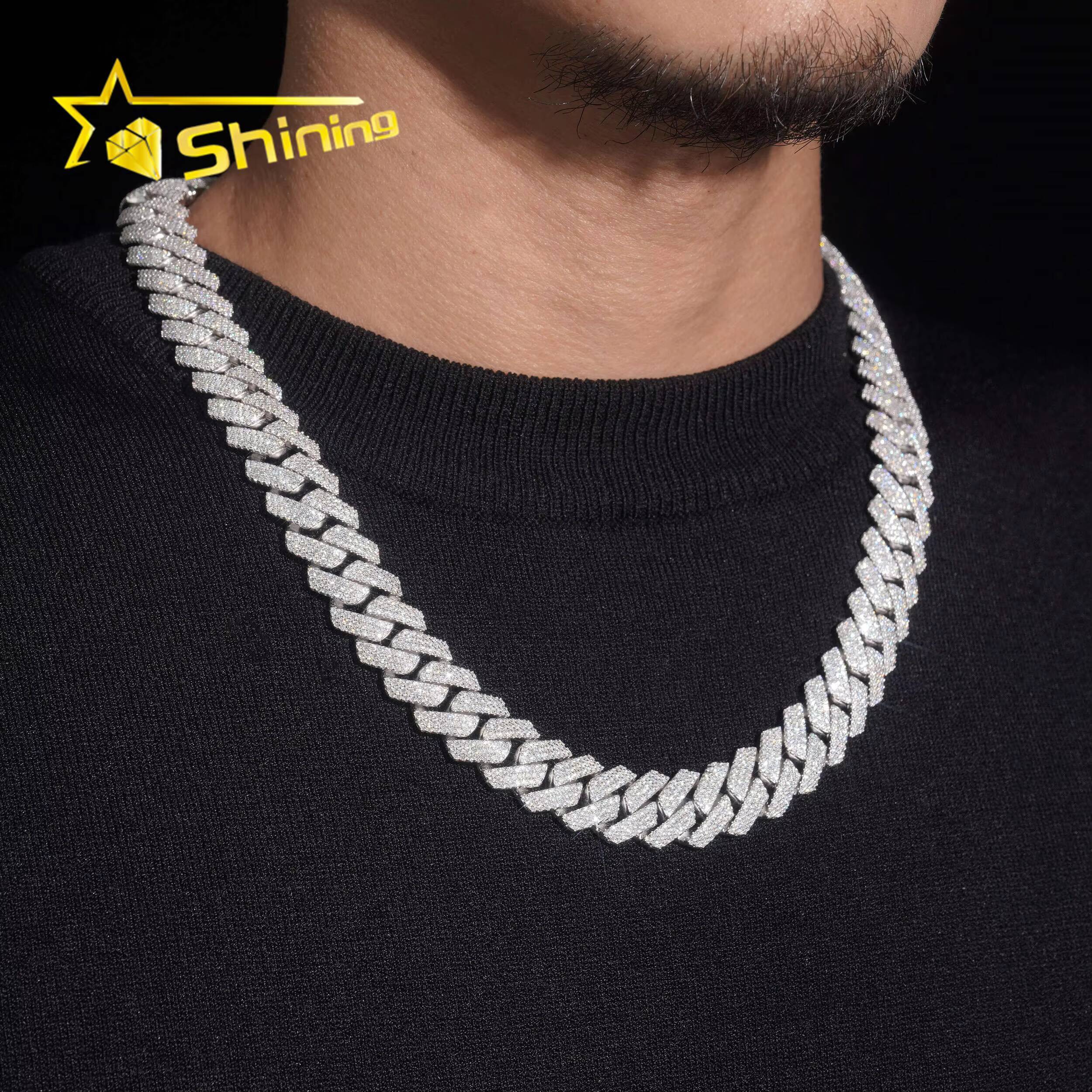 GRA Certificated 15mm 3 Rows Moissanite Cuban Link Chain Hip Hop Jewelry Custom Men 925 Silver Iced Out Diamond Cuban Link