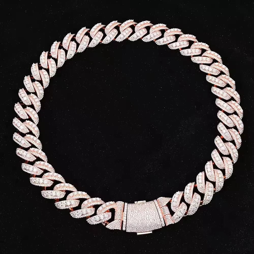 Heavy Solid Hiphop Jewelry 22mm Iced Out Moissanite 925 Sterling Silver Rose Gold Plated Raised Chain Mens Cuban Chain